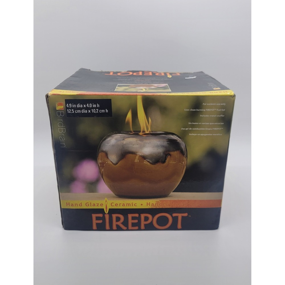 BirdBrain Firepot Hand Glazed Ceramic Outdoor Gel Fuel Fire Pot Brown Metallic